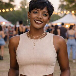 Small HOUSE OF HARLOW beige sleeveless crop top gift. Luxe Essentials shirt. NWT